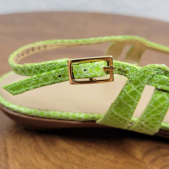 Stuart Weitzman Womens Sandals 7.5 Green Snakeskin Leather Peep Toe Slingback - Picture 8 of 12